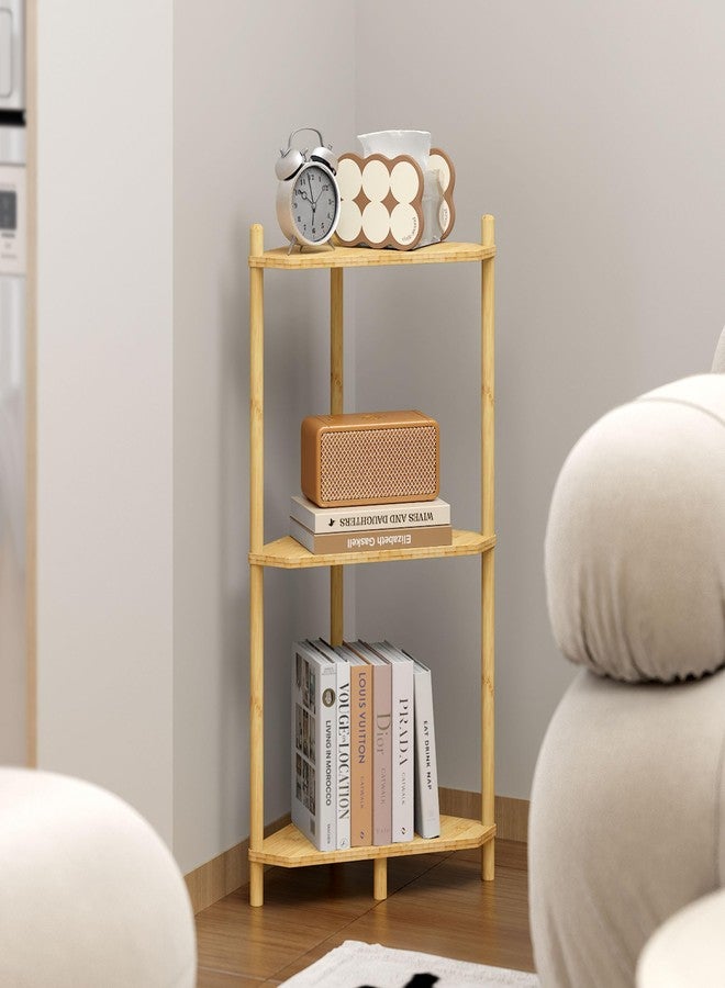 Wisuce Essentials Corner Shelf Stand - 3 Tier Bamboo Small Corner Bookshelf for Office Kitchen Bedroom Plant Stand Living Room Decor Small Space (Natural，3 Tier) - Image 1