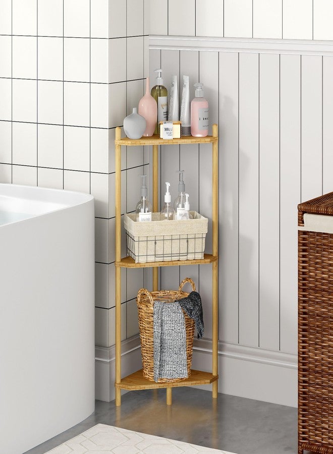 Wisuce Essentials Corner Shelf Stand - 3 Tier Bamboo Small Corner Bookshelf for Office Kitchen Bedroom Plant Stand Living Room Decor Small Space (Natural，3 Tier) - Image 4