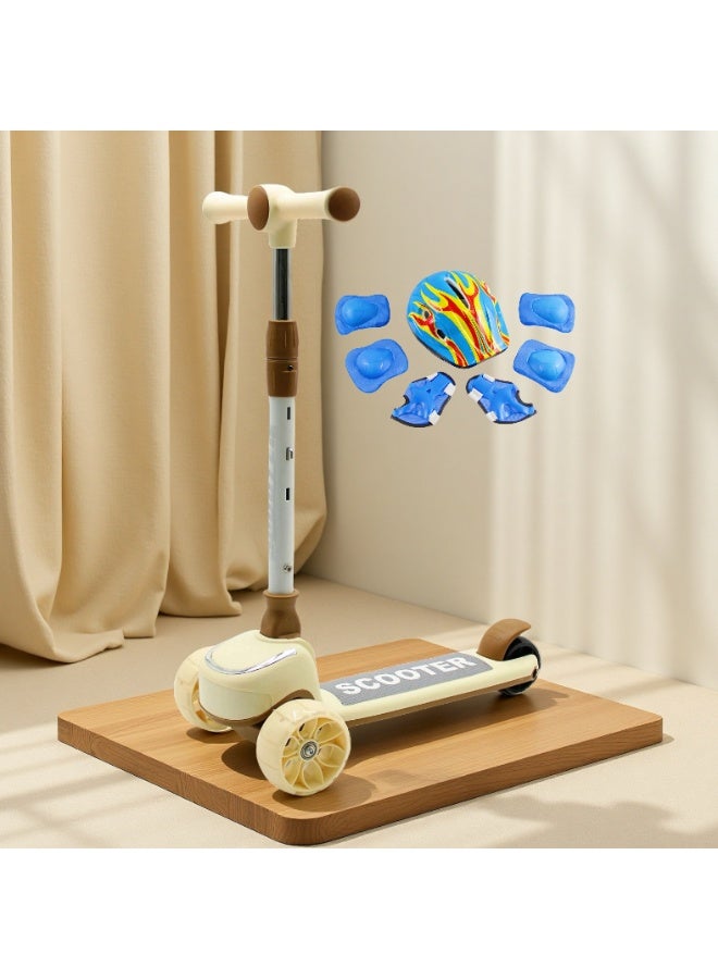 إيزي فيتشور سكوتر ركل للأطفال من إيزي فيوتشر: تصميم قابل للطي، مقبض قابل لضبط الارتفاع، عجلات LED، فرامل خلفية وموسيقى للأعمار من 3 إلى 8 سنوات، بما في ذلك مجموعة معدات الحماية الكاملة - Image 1