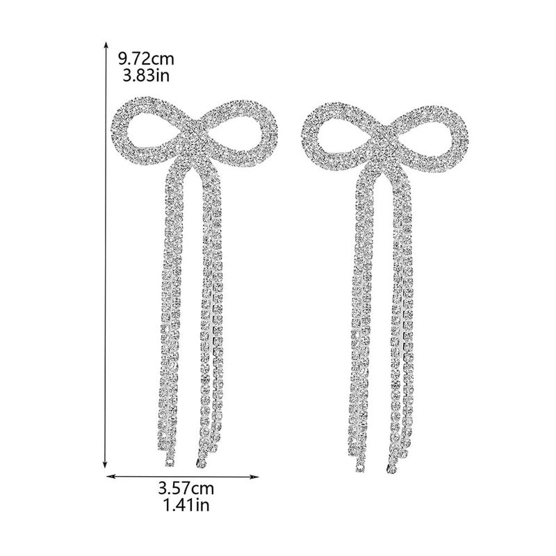 fxmimior Women Bridal Silver Bow Rhinestone Earrings Dangling for Women Chandelier Statement Tassel Earrings Sparkly Drop Crystal Earrings Halloween Long Dangle Earrings - Image 5