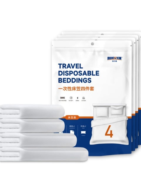 Zaprus 4 Pcs Disposable Bed Sheet for Travel Hygenic Non-Woven Complete Bedding Set – King Size Bed Sheet, Duvet Cover & Pillowcases | Waterproof, Anti-Dust Mite, Hotel, Hospital, Home