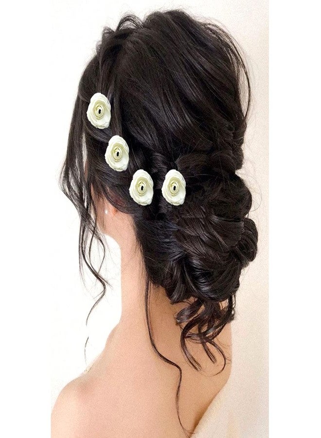 Hair Flare Artificial Rose Flower Made hair Pins/Juda Pin/Hair Clips-2477, White - Image 3