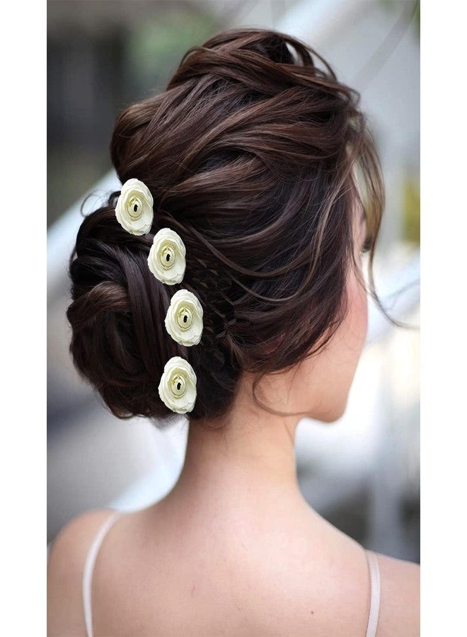 Hair Flare Artificial Rose Flower Made hair Pins/Juda Pin/Hair Clips-2477, White - Image 4