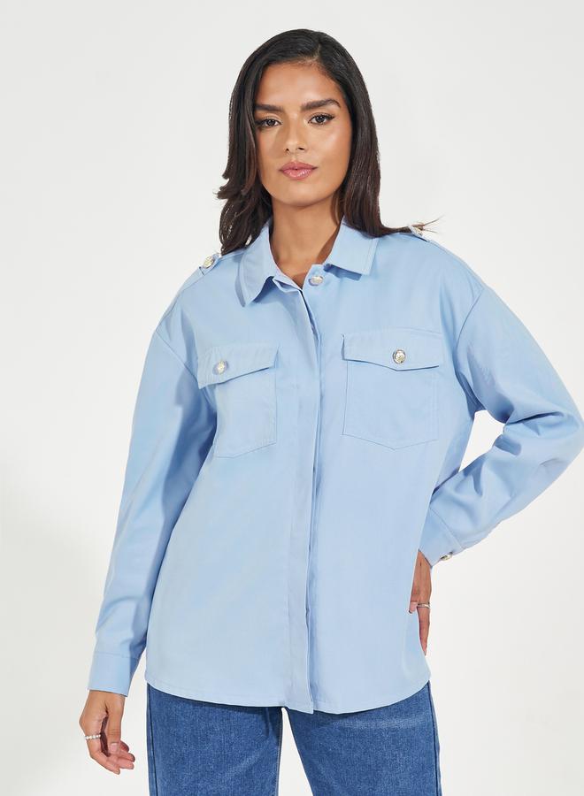 Styli Styli Twill Oversized Shirt with Flap Pockets - Image 3