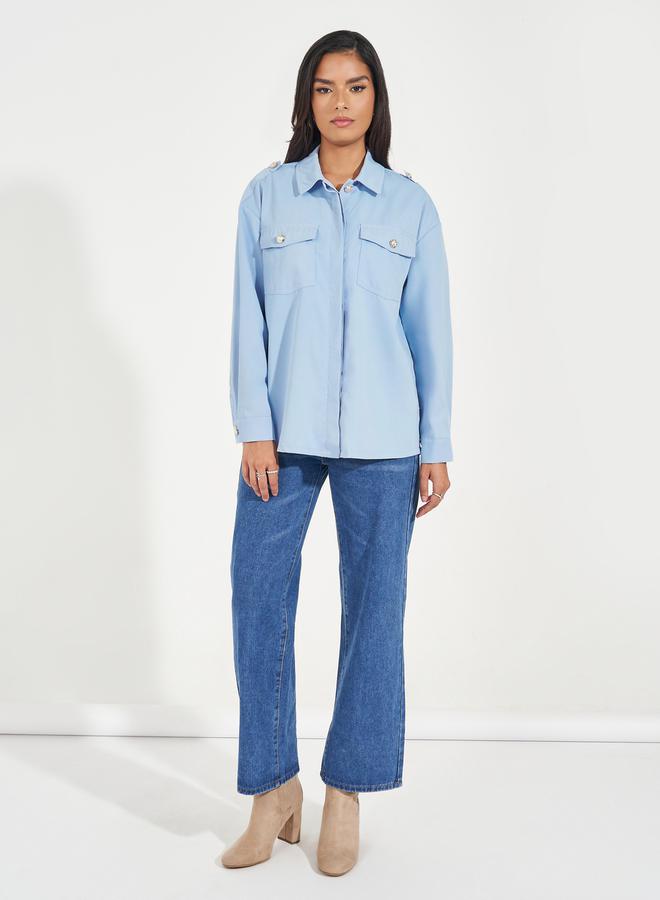 Styli Styli Twill Oversized Shirt with Flap Pockets - Image 2