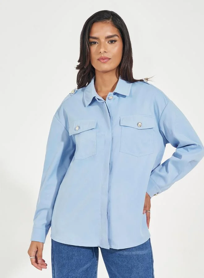 Styli Styli Twill Oversized Shirt with Flap Pockets