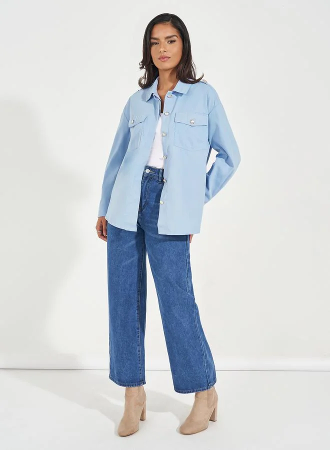Styli Styli Twill Oversized Shirt with Flap Pockets