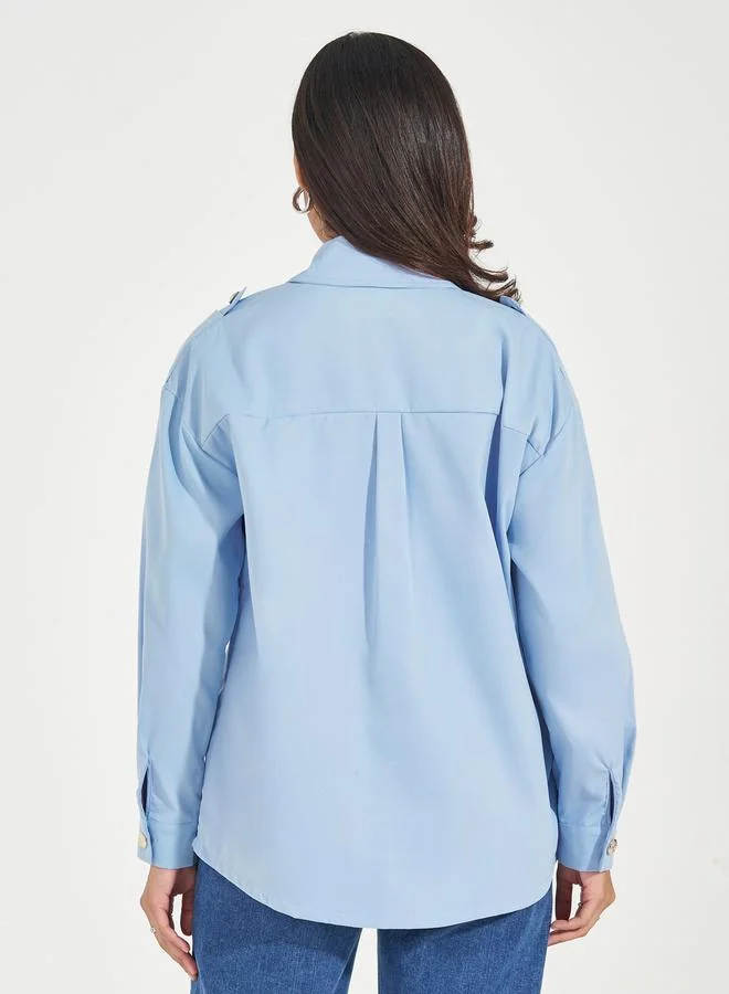 Styli Styli Twill Oversized Shirt with Flap Pockets