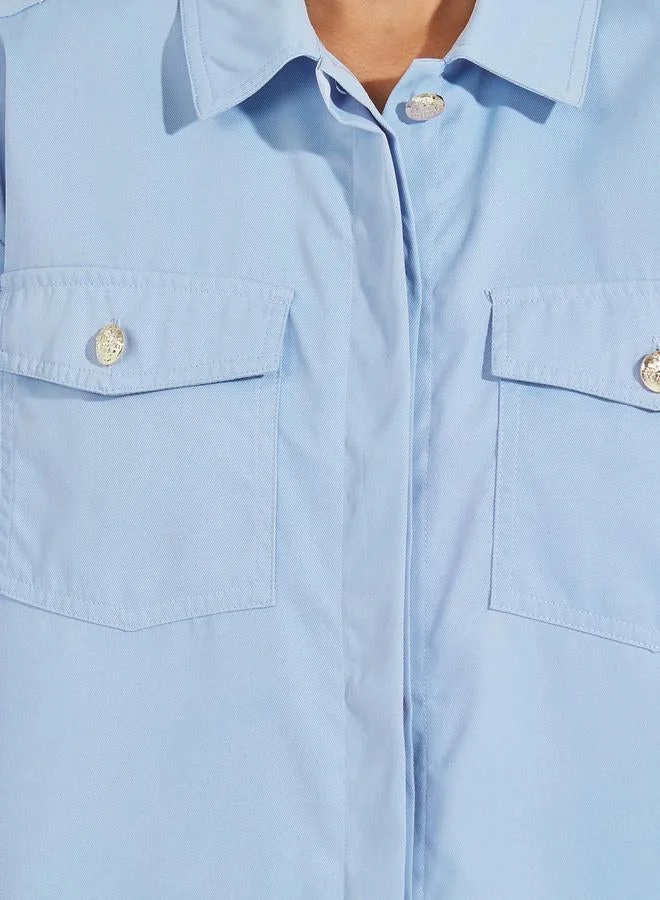 Styli Styli Twill Oversized Shirt with Flap Pockets