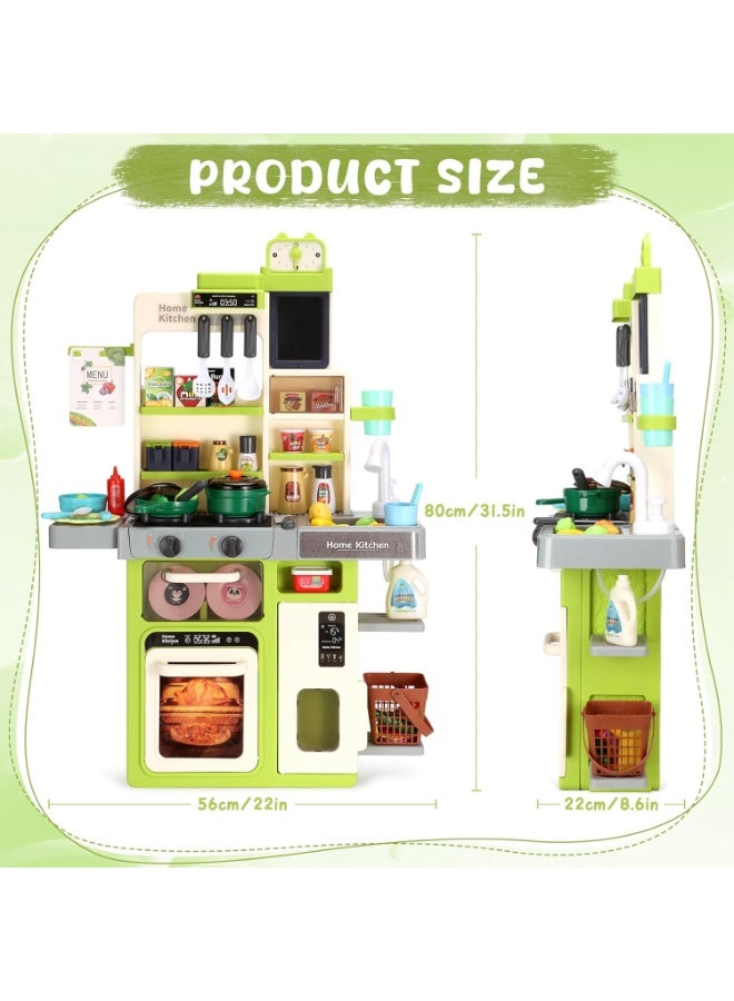 إيسي طقم ألعاب مطبخ الأطفال 63 قطعة، مطبخ اللعب التظاهري مع أصوات وأضواء، موقد طبخ بخار ومغسلة لعب وطعام، طقم مطبخ ألعاب للأطفال من سن 3-8 سنوات، أخضر - Image 3