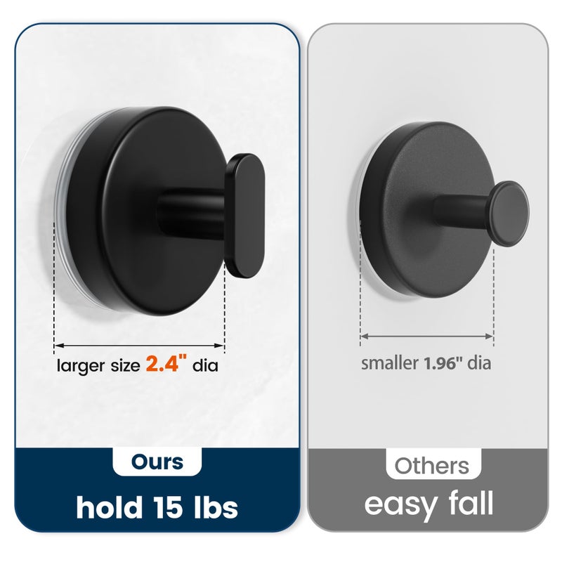 pickpiff Suction Cup Hooks for Shower: 15 LB Strong Wall Hanger for Bathroom, Front Door, Glass, Window, RV, Holder for Towel, Christmas Wreath, Coat, Loofah, Waterproof & Reusable, Matt Black 4 Pack - Image 3