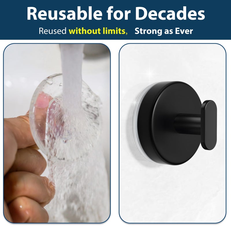 pickpiff Suction Cup Hooks for Shower: 15 LB Strong Wall Hanger for Bathroom, Front Door, Glass, Window, RV, Holder for Towel, Christmas Wreath, Coat, Loofah, Waterproof & Reusable, Matt Black 4 Pack - Image 5