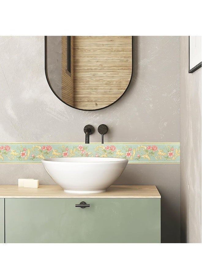 Green Floral Wallpaper Border Decor, Self Adhesive Green Rattan Floral Wallpaper, for Kitchen Bathroom Bedroom Wall Decor Paper, Branch Pattern Green (10.6CM x 5M)  - Image 3