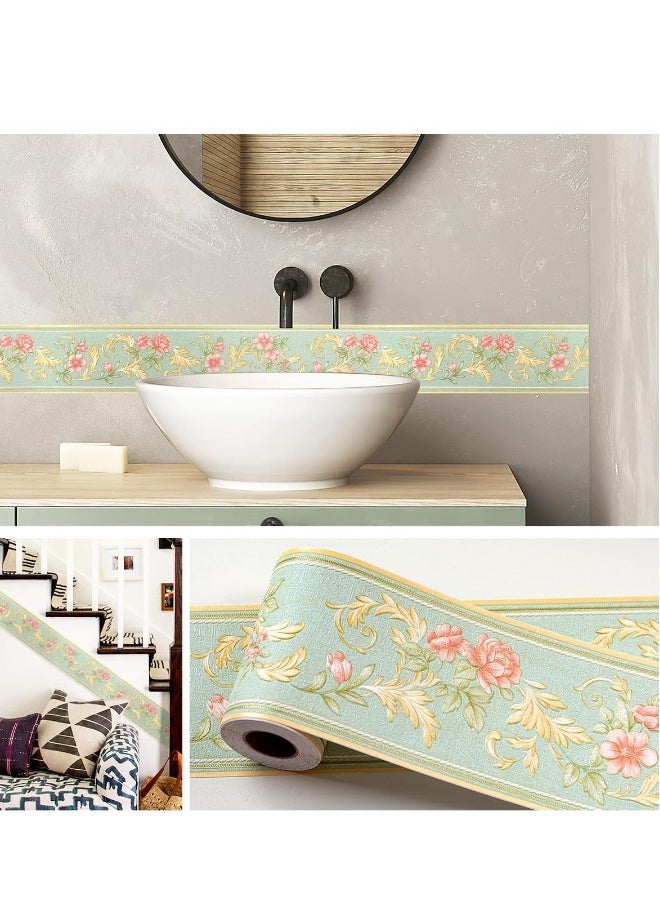 Green Floral Wallpaper Border Decor, Self Adhesive Green Rattan Floral Wallpaper, for Kitchen Bathroom Bedroom Wall Decor Paper, Branch Pattern Green (10.6CM x 5M)  - Image 2