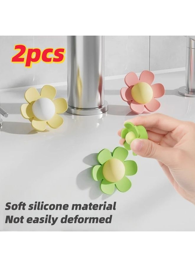 Green Flower Silicone Sink Overflow Hole Plug 2 Pieces Bathtub Drain Cover - Image 1