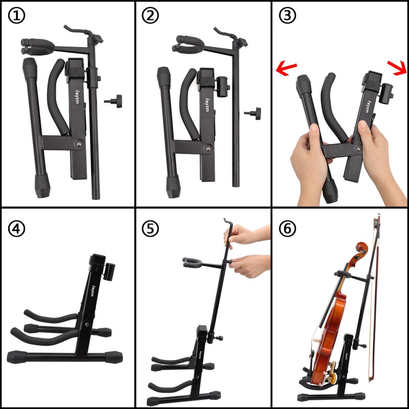 Rayzm Violin Stand with Bow Holder, Adjustable Portable Folding Tripod Metal Stand for Violin/Ukulele/Mandolin, Easy Installation - Image 5