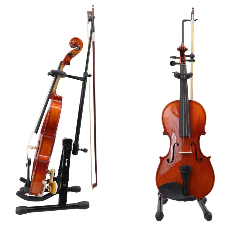 Rayzm Violin Stand with Bow Holder, Adjustable Portable Folding Tripod Metal Stand for Violin/Ukulele/Mandolin, Easy Installation - Image 2