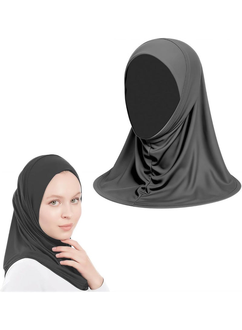 2 Pack Grey Women Chin Wrap Hijab Undercap, Milk Silk Inner Under Scarf, Breathable Quick Dry Daily Muslim Hijab Hat, UV Protection Stretch Wind Dust Resistant Hijab Cap - Image 1