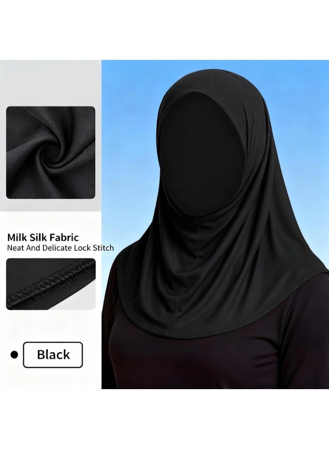 2 Pack Grey Women Chin Wrap Hijab Undercap, Milk Silk Inner Under Scarf, Breathable Quick Dry Daily Muslim Hijab Hat, UV Protection Stretch Wind Dust Resistant Hijab Cap - Image 3