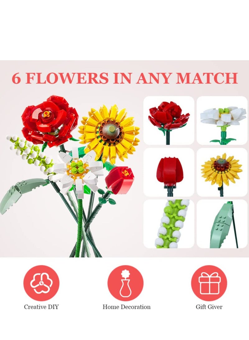 Arabest Mini Bricks Flower Bouquet Building Sets, Artificial Flowers, DIY Unique Decoration Home, 568 Pieces Botanical Collection for Girl for Gift - Image 3