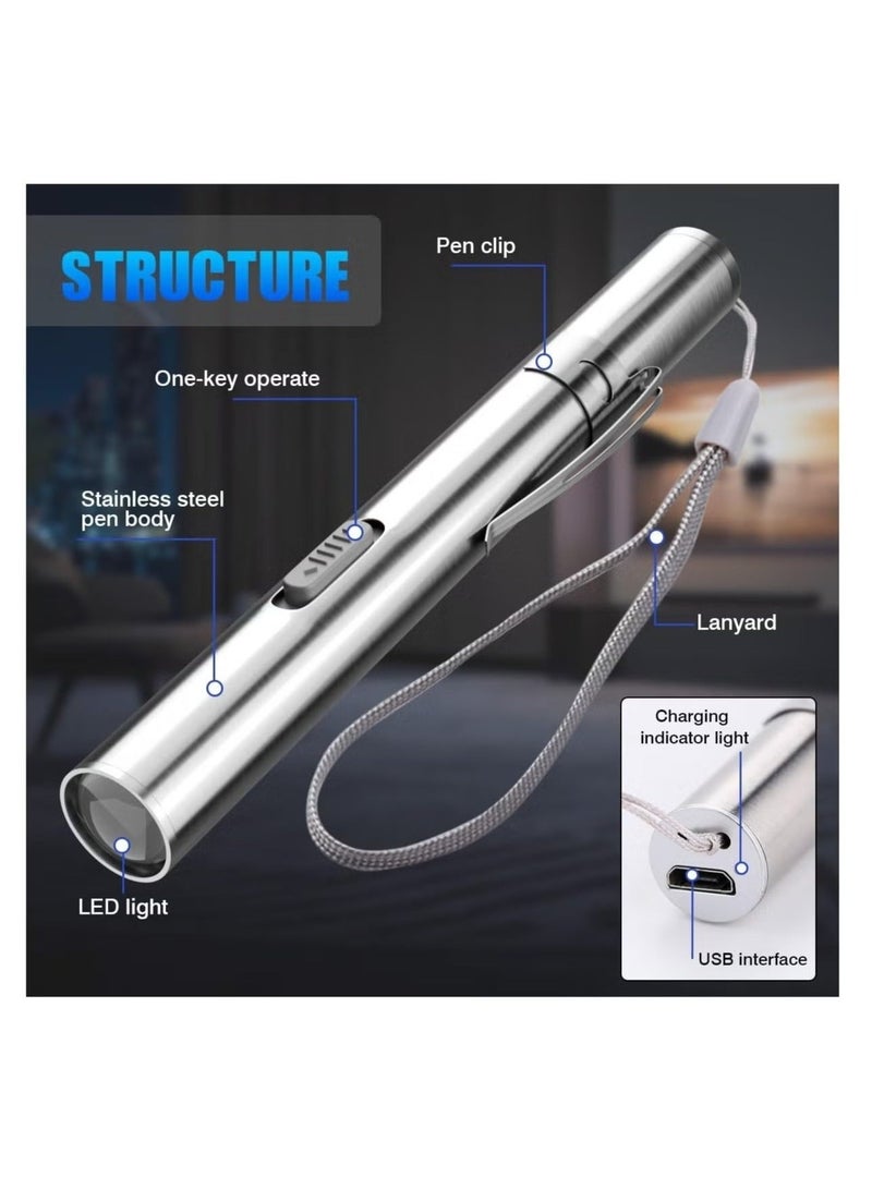 Rechargeable Stainless Steel LED Pen Flashlight – Pack of 5 - Image 4