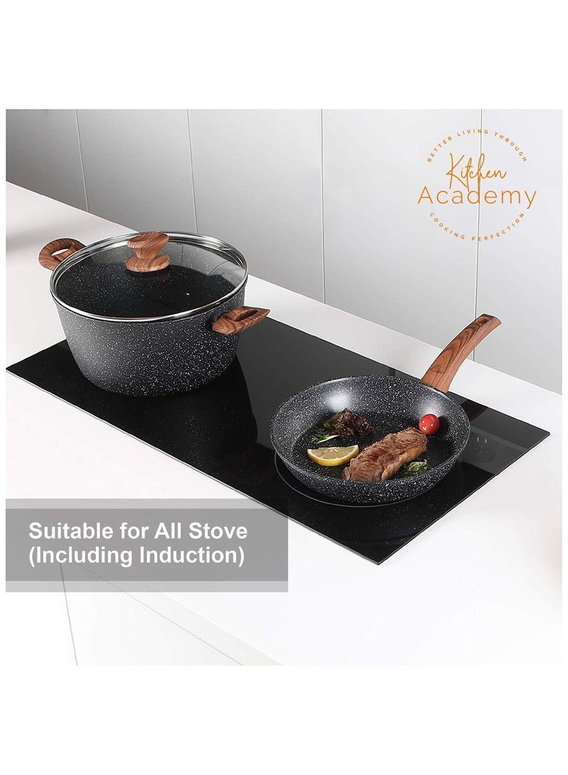 Bright Home 10Pcs Marble Cooking Set Scratch Resist Tempered Glass Lid Soft Handle (Black) - Image 4