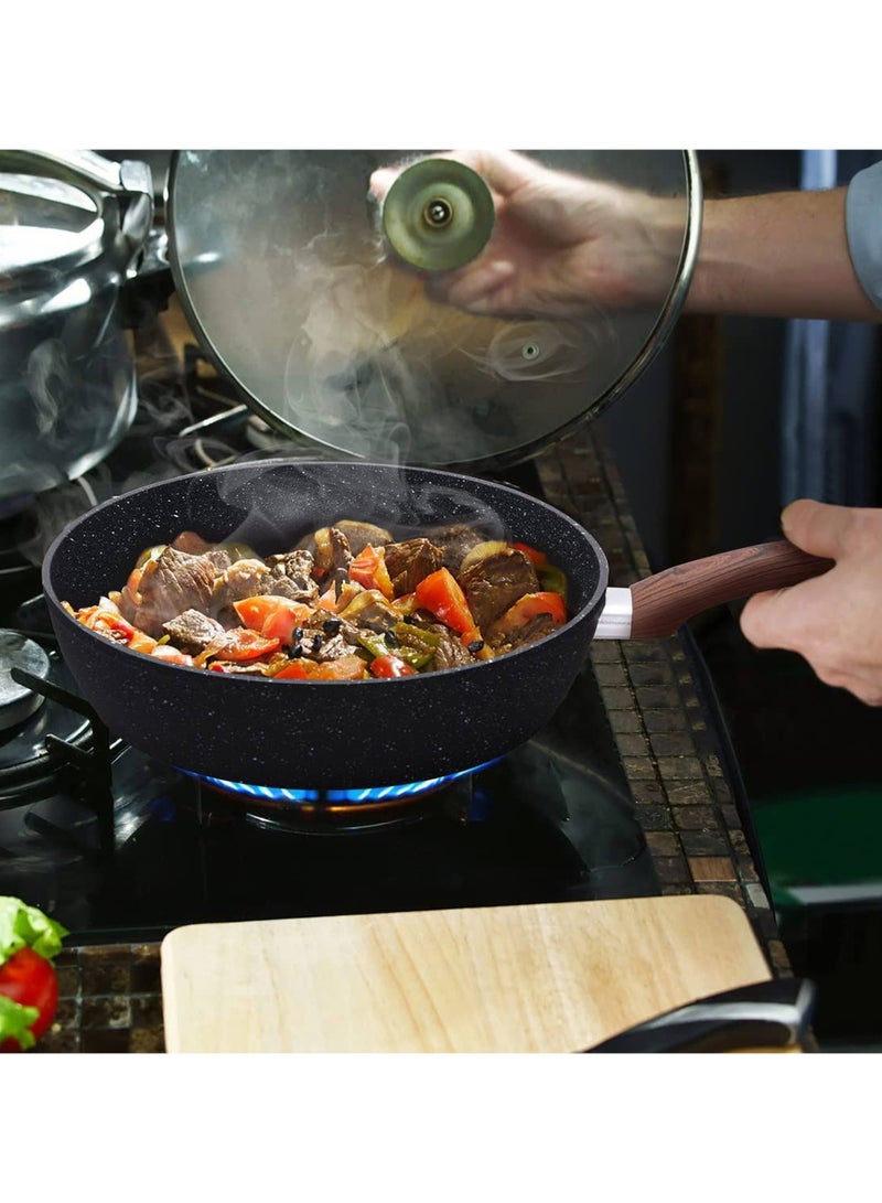 Bright Home 10Pcs Marble Cooking Set Scratch Resist Tempered Glass Lid Soft Handle (Black) - Image 3