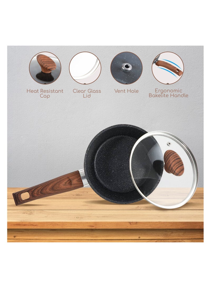 Bright Home 10Pcs Marble Cooking Set Scratch Resist Tempered Glass Lid Soft Handle (Black) - Image 5