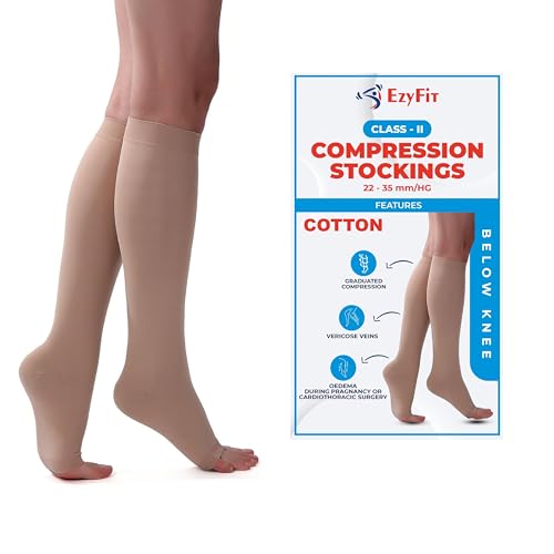EZYFIT Imported Class II Cotton Compression Stockings Below Knee for Varicose Veins | Varicose Veins Stockings For Men and Women | 22-35 mm/Hg (Large) - Image 1