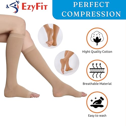EZYFIT Imported Class II Cotton Compression Stockings Below Knee for Varicose Veins | Varicose Veins Stockings For Men and Women | 22-35 mm/Hg (Large) - Image 3