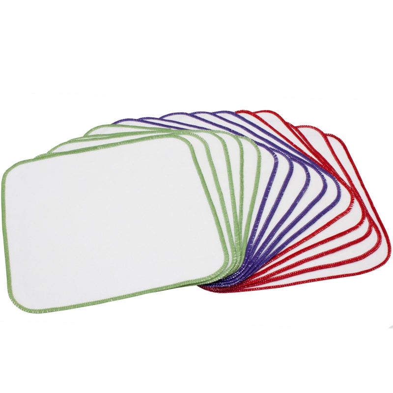 مناديل أطفال أوسوكوزي القابلة لإعادة الاستخدام من قماش الفلانيل - توفر المال - بيضاء - 100% قطن - ناعمة ومتينة - خياطة ملونة - 8 × 8 بوصات - 15 قطعة - عبوة من 1