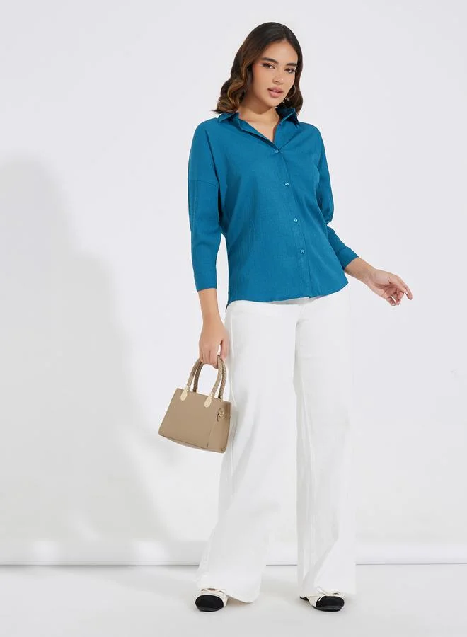 Styli Textured Longline Shirt with Back Button Placket