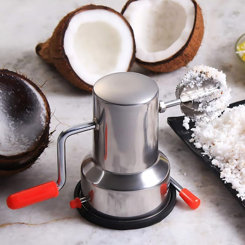 NETRA NETRA Latest Stainless Steel Coconut Scraper with Vacuum Base Coconut Grater Machine Coconut Crusher Manual Hand Roller Coconut Chopper for Kitchen Coconut Scrapper Tool Silver  - Image 4