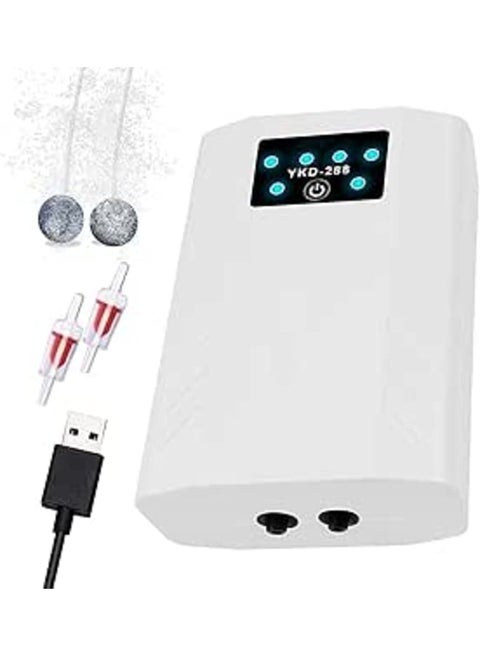 Aquarium Air Pump, USB Rechargeable Portable Aerator With One/Dual Outlets for Fish Tank, Quiet Bubbler 3.2-6.4L/min, Outdoor Fishing, Transportation