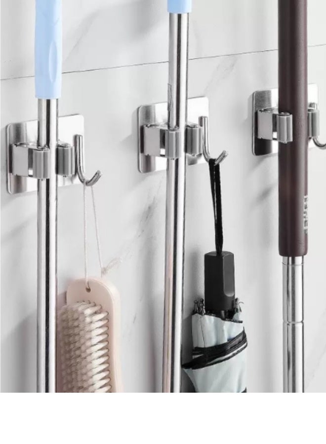 2pcs Steel  Mop Holder with hook , No Drilling Wall Home Garage Garden Laundry Room, kitchen organizer Tools - Image 1