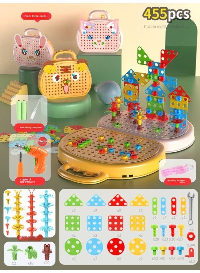 Children's Twist Screw Assembly Toy Baby Hand Drill Multi-functional Assembly Girl Boy Puzzle Hands-on Gift-Color:【Double Color Box】 Electric 455PCS + Ordinary Battery - Image 1
