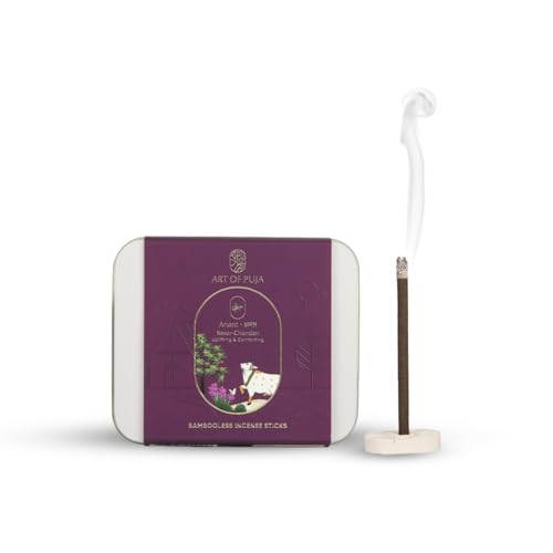 ART OF PUJA Kesar Chandan Bambooless Sticks-27 Premium Dhoop Sticks | 1 Hr Burn, 2+ Hr Fragrance | Saffron Sandalwood Aroma | Low Smoke | Free Dhoop Holder | Reusable Tin Box - Image 1