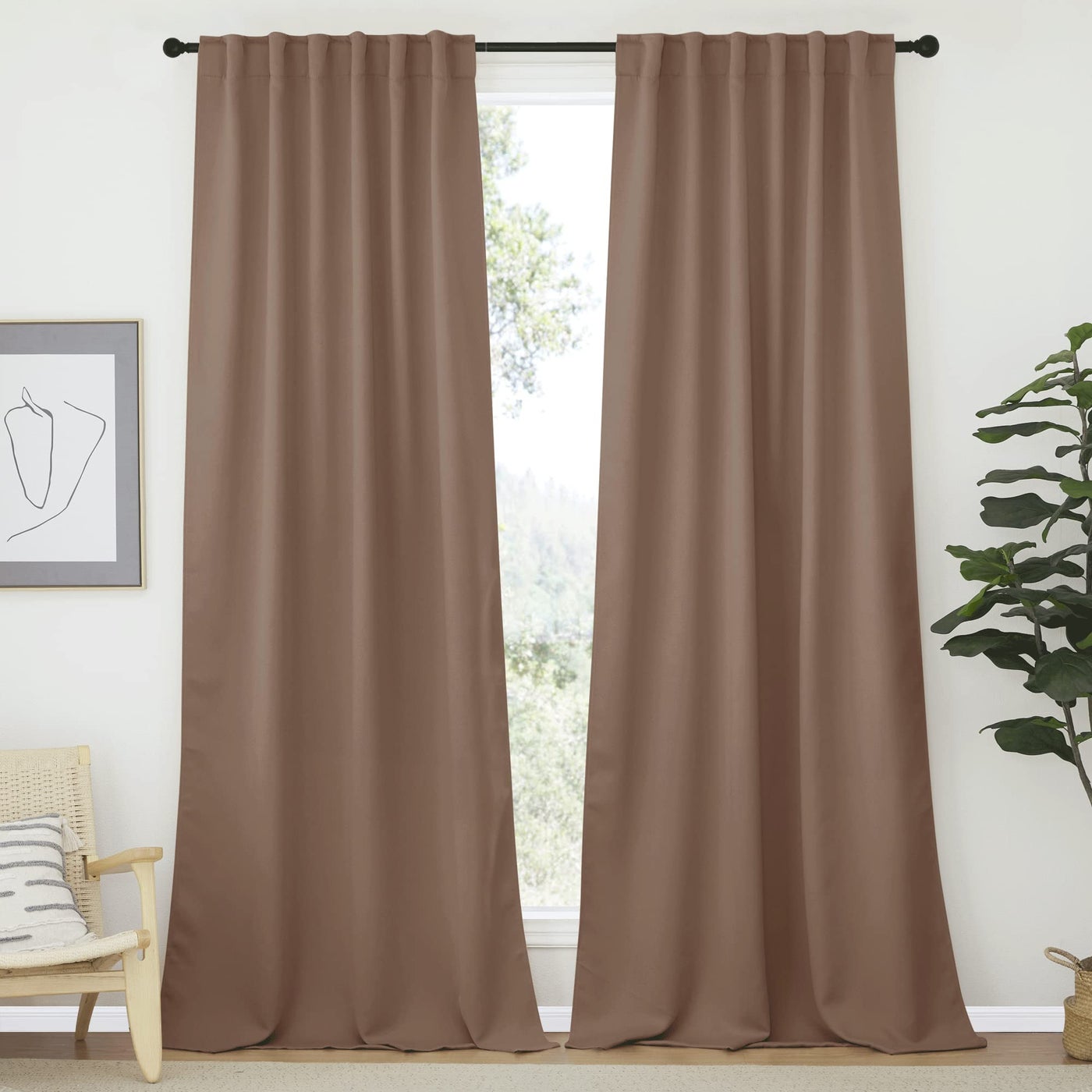 NICETOWN Blackout Curtains for Living Room Cappuccino Color 52 inches Wide by 108 inches Long Set of 2 Pieces Insulated Solid Drape Panels