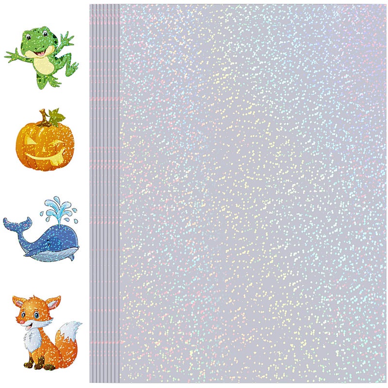 Cosrk Holographic Sticker Paper, 36 Sheets Transparent Holographic Laminate Vinyl Sheets Self Adhesive, Clear Overlay Lamination Sticker Film for Stickers DIY Crafts, Dots Patterns - 8.5x11 Inch - Image 1