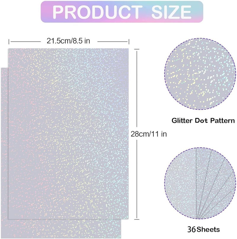 Cosrk Holographic Sticker Paper, 36 Sheets Transparent Holographic Laminate Vinyl Sheets Self Adhesive, Clear Overlay Lamination Sticker Film for Stickers DIY Crafts, Dots Patterns - 8.5x11 Inch - Image 2