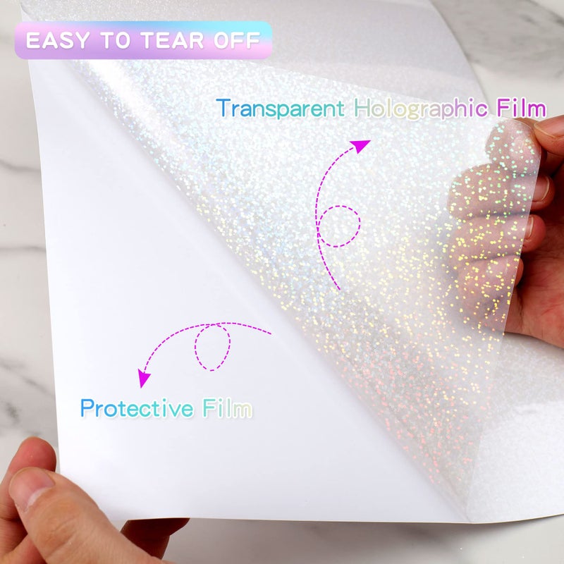 Cosrk Holographic Sticker Paper, 36 Sheets Transparent Holographic Laminate Vinyl Sheets Self Adhesive, Clear Overlay Lamination Sticker Film for Stickers DIY Crafts, Dots Patterns - 8.5x11 Inch - Image 3