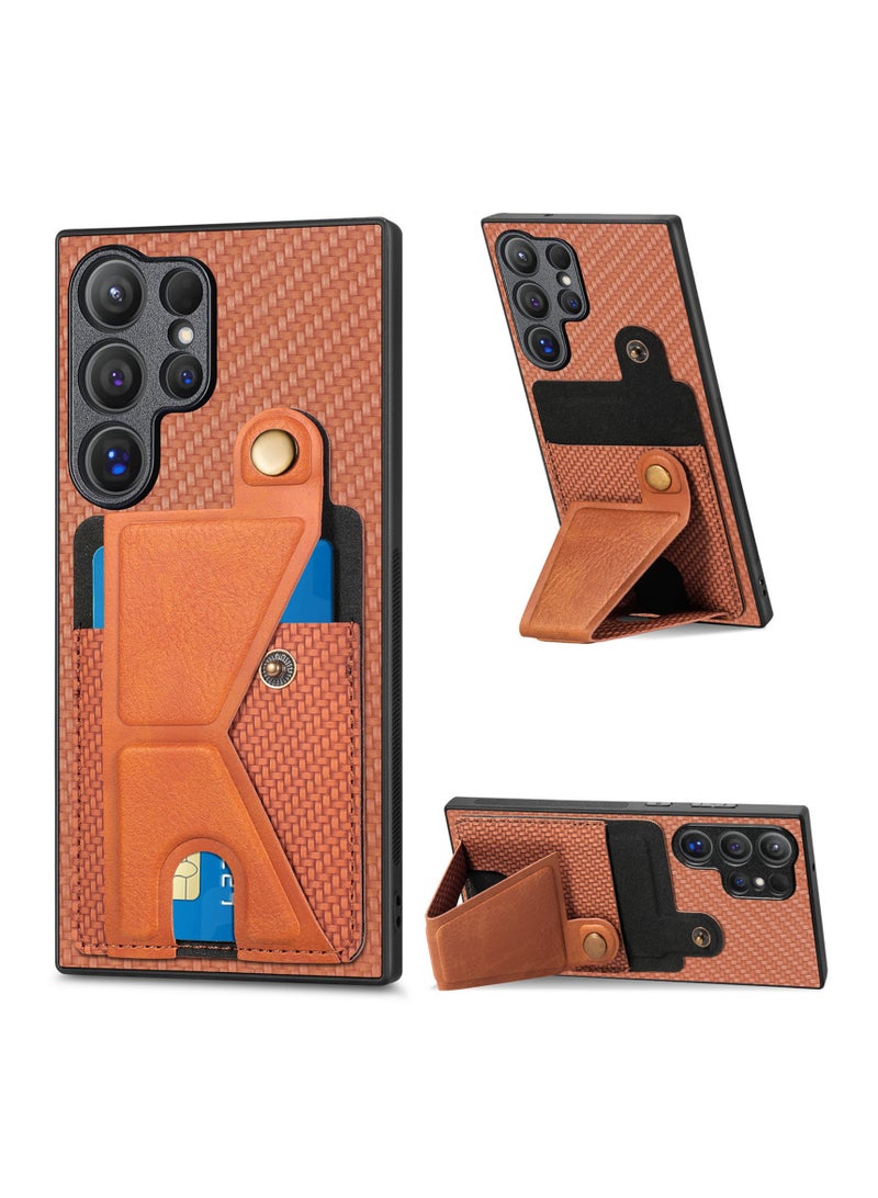 The leather case is compatible with Samsung Galaxy S24 Ultra/S24 Plus/S24 with multi-angle stand, hidden card slot, magnetic anti-drop protective case, and matching magnetic car mount
