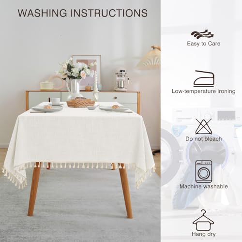 Jia le JIALE Textured Tablecloths, Heavy Duty Cotton Linen Farmhouse Table Cloth Rectangle Table, Waterproof Wrinkle-Free Rectangle Tablecloth for Kitchen, Dining, Parties, 55"x75", Ivory - Image 5
