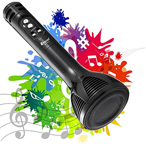 VRJTEC Bluetooth Karaoke Microphone | Wireless 2-in-1 Mic with Speaker, Audio Recording, Long Battery Life, USB Charging, Card Slot & AUX Port | Party Karaoke Mic (Black) - Image 1