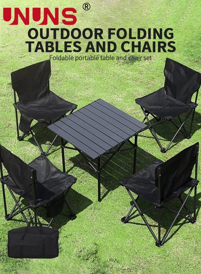 UNUNS Camping Chair And Table Set,Set of 5 Folding Camping Table And Chair Set,Camp Chairs Lawn Chair,Lightweight Camp Table,Foldable Camping Stool With Storage Bag,Carrying Bag For Beach BBQ Sport Hiking Fishing,Black - Image 2