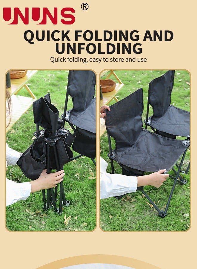 UNUNS Camping Chair And Table Set,Set of 5 Folding Camping Table And Chair Set,Camp Chairs Lawn Chair,Lightweight Camp Table,Foldable Camping Stool With Storage Bag,Carrying Bag For Beach BBQ Sport Hiking Fishing,Black - Image 3