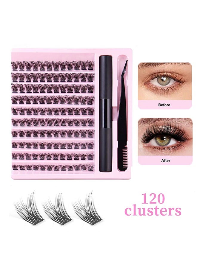 False Eyelash 120 Clusters， Bond and Seal Eyelash Glue and Lash Tweezers for DIY Eyelash Extension Fake Lashes，Single Cluster False Eyelashes Set Natural - Image 1