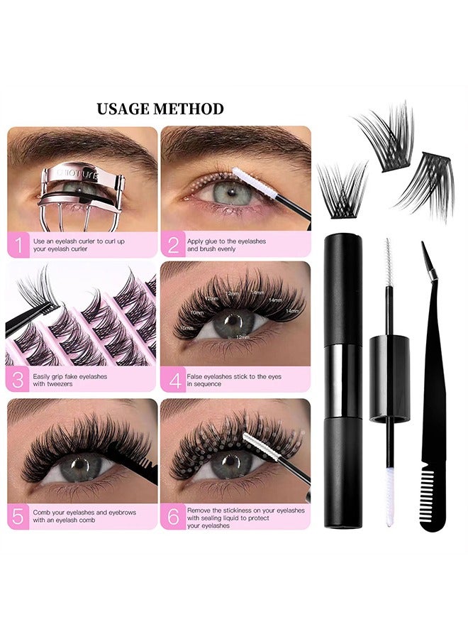 False Eyelash 120 Clusters， Bond and Seal Eyelash Glue and Lash Tweezers for DIY Eyelash Extension Fake Lashes，Single Cluster False Eyelashes Set Natural - Image 3