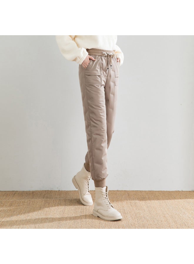 WINTER New Down Pants Women's Outer Wear High Waist Slimming Boots Pants Warm Casual Pants Khaki Duck Down Cotton Pants - Image 2