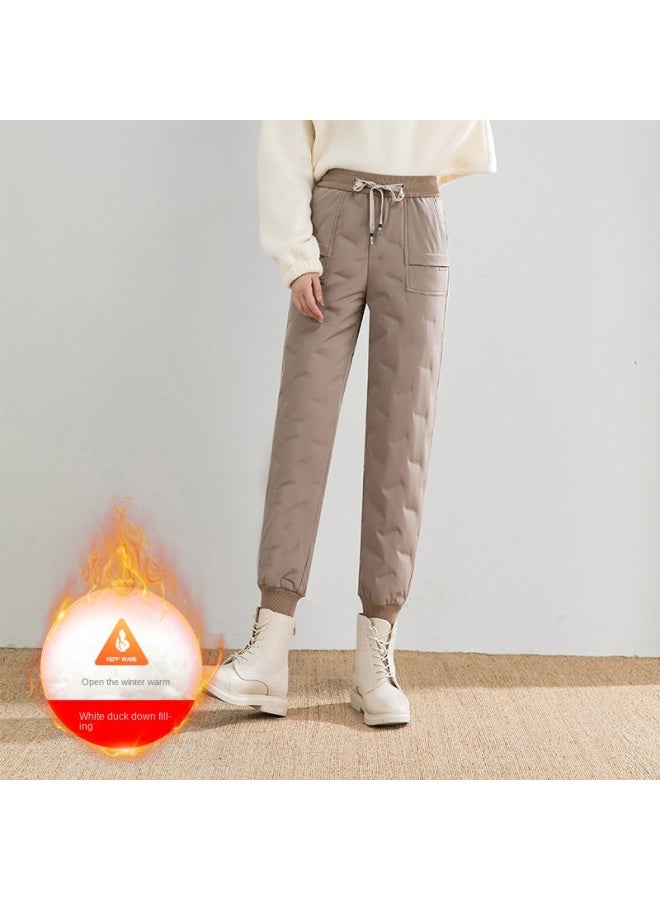 WINTER New Down Pants Women's Outer Wear High Waist Slimming Boots Pants Warm Casual Pants Khaki Duck Down Cotton Pants - Image 1